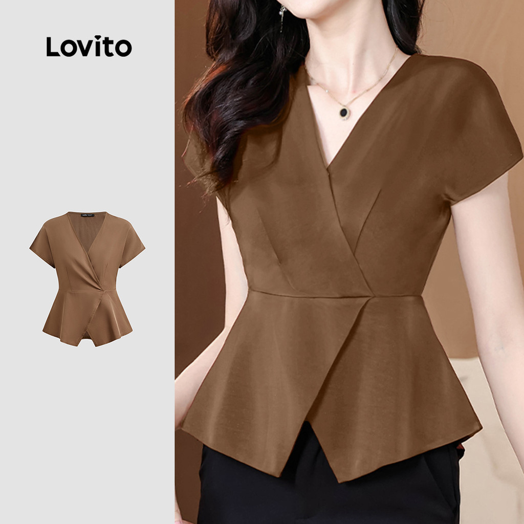 Lovito เสื้อคลุมสายเดี่ยวดีไซน์หรู รุ่นสองชั้น สำหรับฤดูใบไม้ผลิ/ฤดูร้อน สีน้ำตาล สำหรับผู้หญิง L149