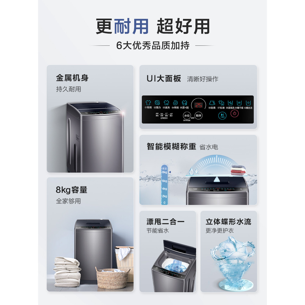 Haier Official Flagship Pulsator เครื่องซักผ้า 8 กก.อัตโนมัติในครัวเรือนขนาดใหญ่-ความจุ Wash-off Int