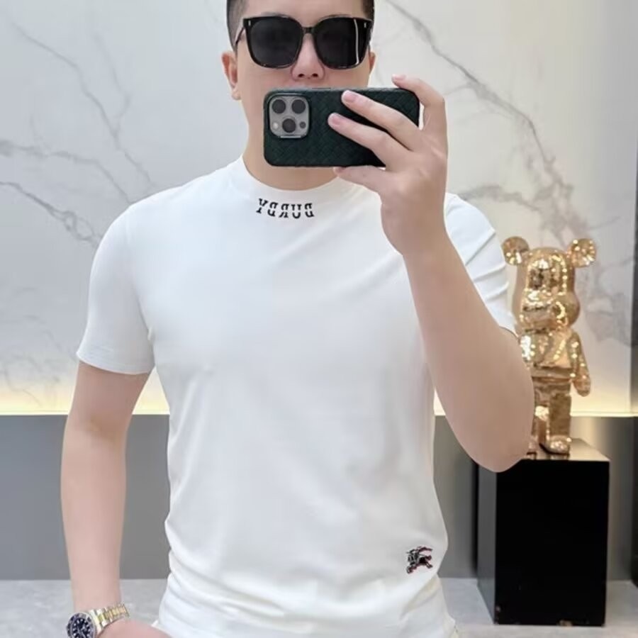 2025 NEW 2025 Short Sleeve T-Shirt Men Trendy Light Luxury Round Neck Pullover Knitted Half Sleeve 2