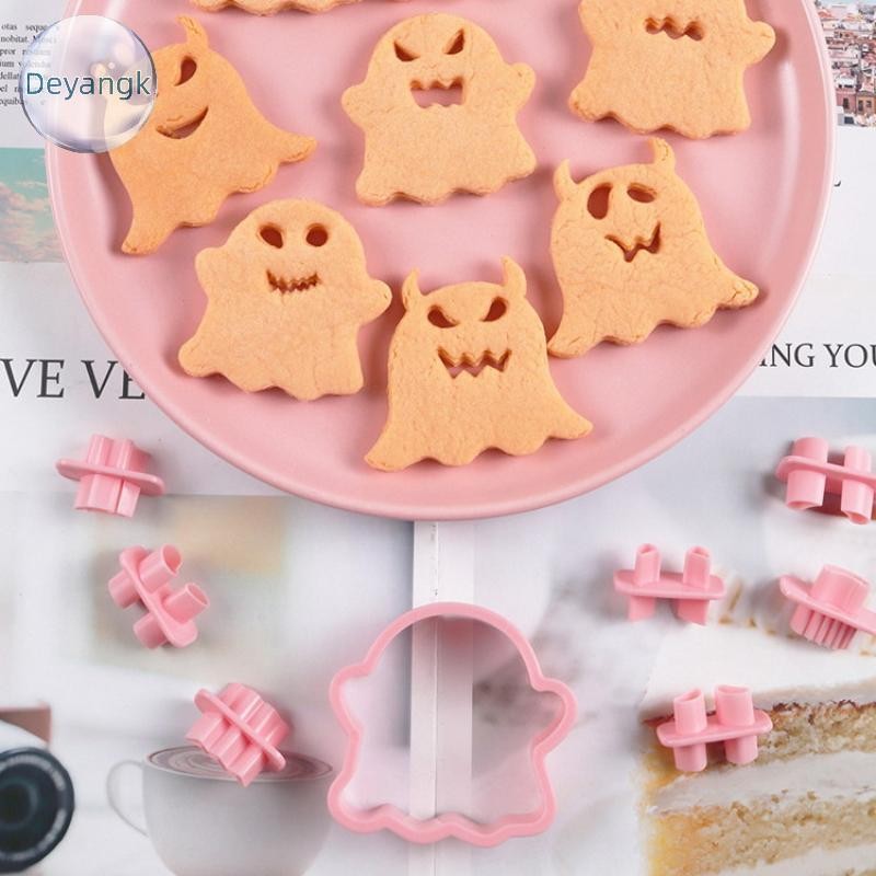 Deyangk DIY Ghost Face ฮาโลวีนเครื่องตัดคุกกี้ชุดบิสกิตแม่พิมพ์ Fondant Embosser แสตมป์ปาร์ตี้ฮาโลวี