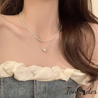COD-ส่งเร็วจากไทย🎀สร้อยคอ ประดับไข่มุก สองชั้น สไตล์หรูหราแสง สไตล์เกาหลีเรียบง่าย ปรับขนาดได้ สำหรับผู้หญิง-Ten