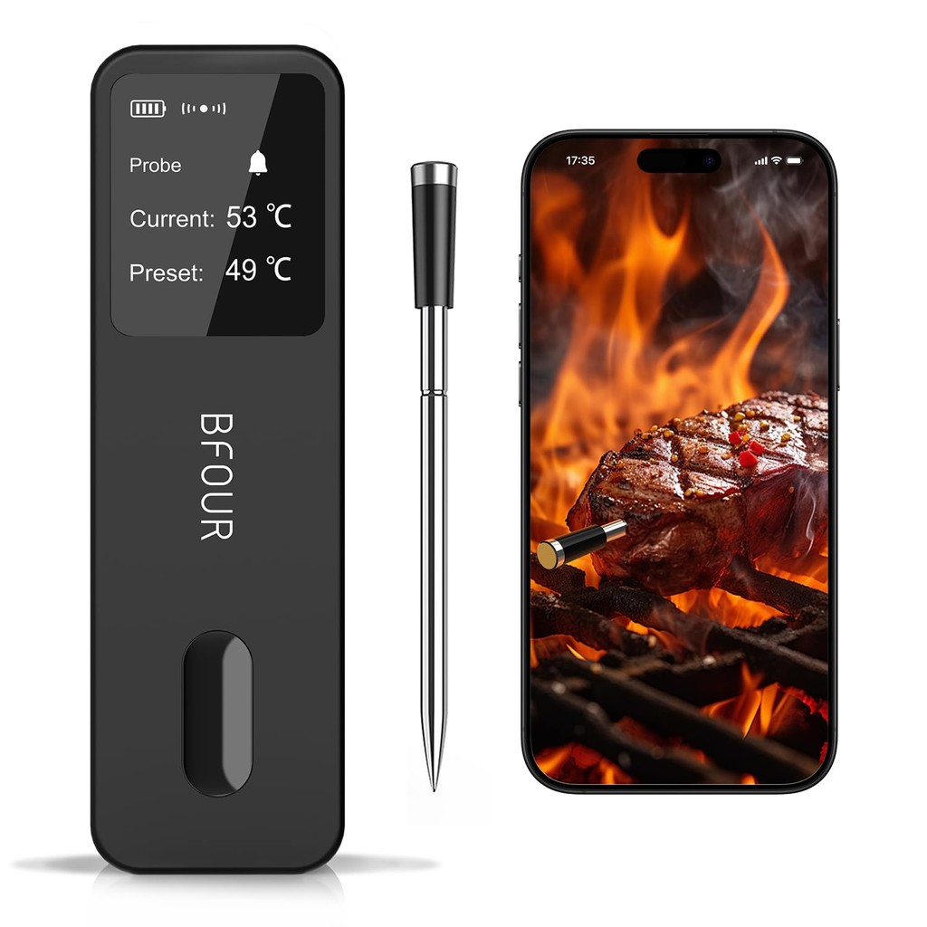 BFOUR เครื่องวัดอุณหภูมิเนื้อ Digital Wireless with LCD Booster, Bluetooth Food Cooking Temperature 