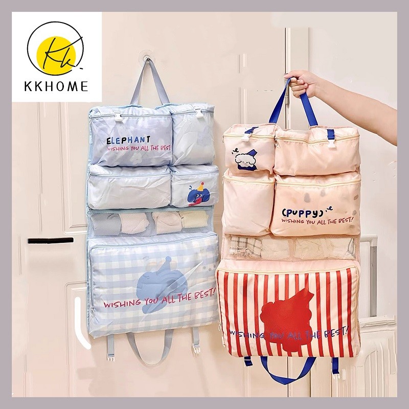 KKHOME เดินทาง กระเป๋าพับ กระเป๋าจัดระเบียบ ดีไซน์น่ารัก จุใหญ่ ขึ้นเครื่อง พับได้ กันน้ำ 6 in 1