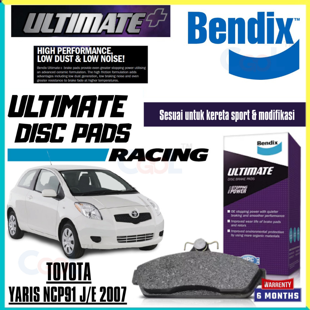 ผ้าเบรคหน้า Bendix Ultimate Yaris NCP91 J/E 1.5L 2007 DB1820 ULT+