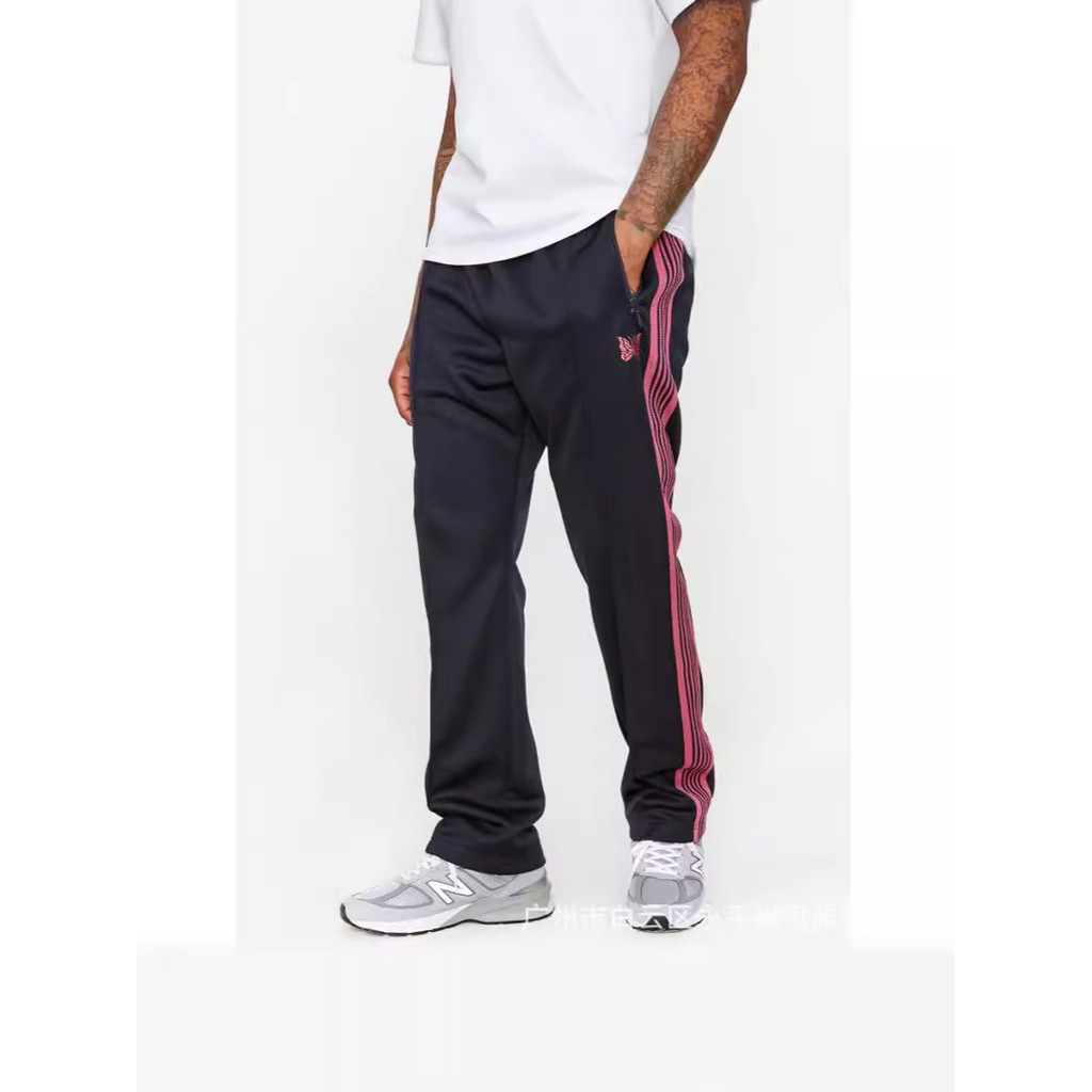 Needles track pants Pink Striped Ribbon Embroidered Japanese Style Summer Sports Casual Pants