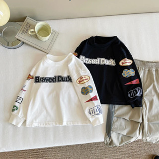 เสื้อยืดแขนยาวสไตล์อเมริกันเรโทร สำหรับฤดูใบไม้ผลิและใบไม้ร่…