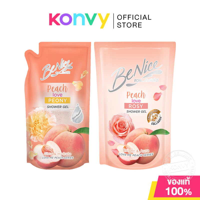 BeNice Love Me Peach Shower Gel บีไนซ์ เจลอาบน้ำ ถุงเติม 400ml (Peach Love Peony/Peach Love Rosy)