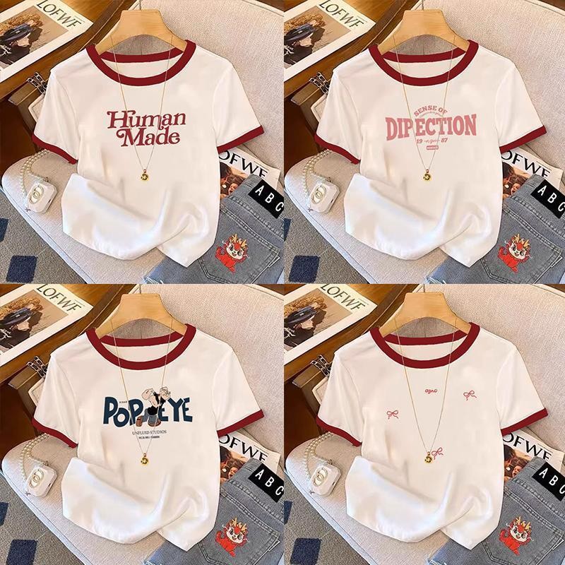 เสื้อยืดผู้หญิงน่ารักๆมีให้เลือกหลากหลายขนาดหลายรูปแบบเสื้อพิมพ์ลายเสื้อรัดรูปเสื้อครอปฤดูร้อนอเนกประสงค์บางบางเสื้อผ้าแ