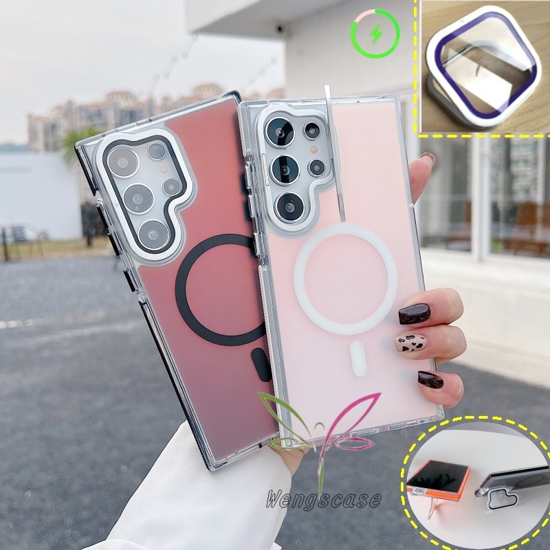 ฝาครอบเลนส์แม่เหล็กไล่โทนสีเคสสําหรับ Samsung Galaxy S26 S25 S24 S23 Ultra Plus A56 A55 A35 ฝาครอบพร้อมขาตั้ง