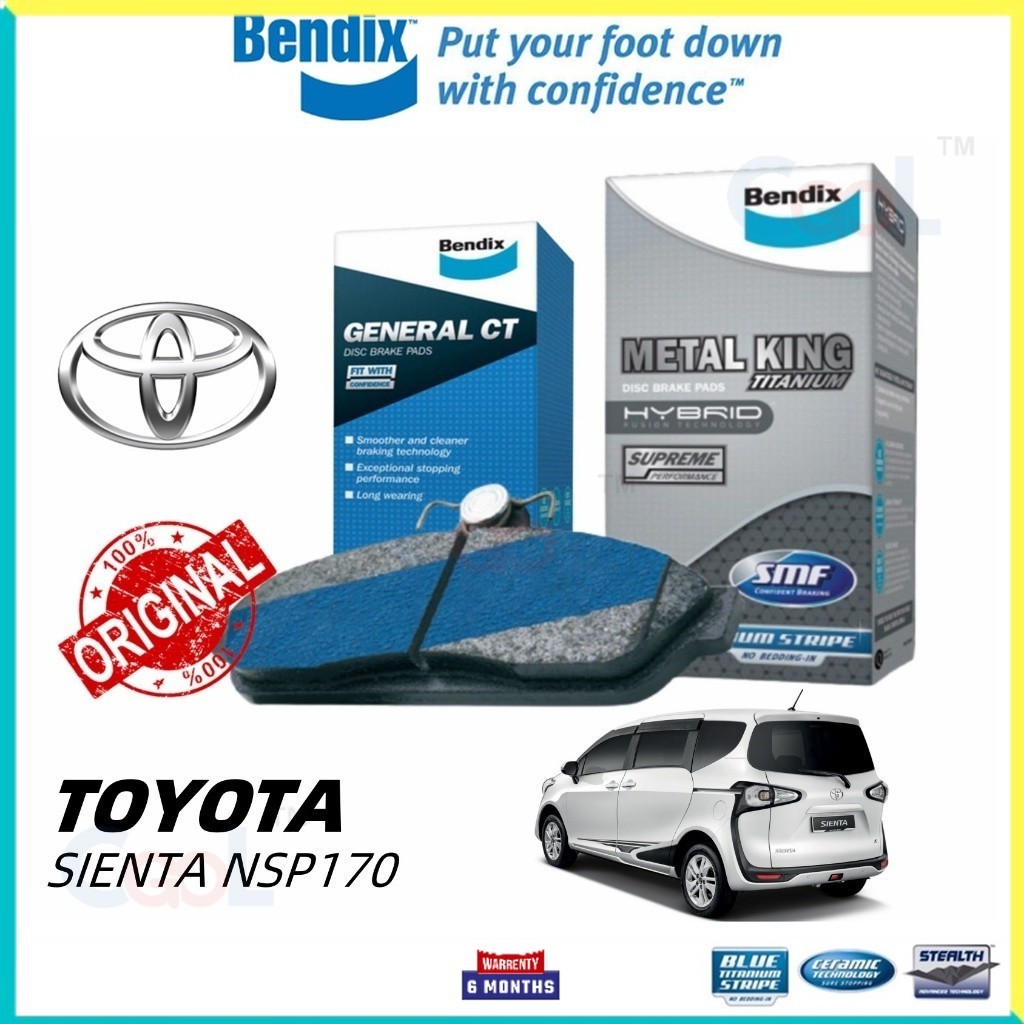 ผ้าเบรค BENDIX Toyota Sienta NSP170 Metal King General CT ผ้าเบรคหน้า