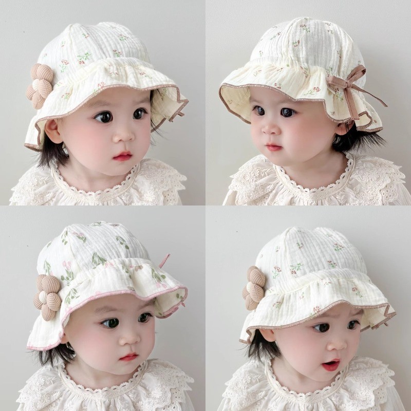 COD หมวกเด็ก ปรับได้ หมวกกันแดดเด็ก รูปแบบน่ารัก ใบไม้ผลิ และฤดูร้อน 3 เดือน - 2 ปี