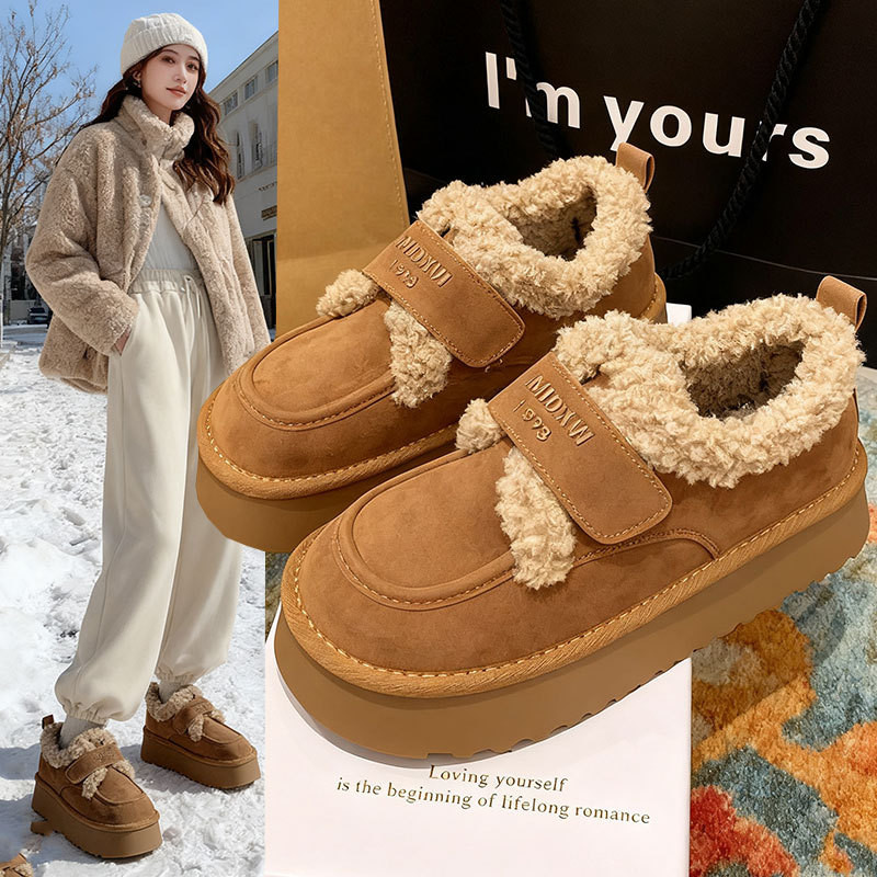 Boken รองเท้าผู้หญิงขนแกะ-ขนแกะ Warm Snow Boots ผู้หญิง 2025 ฤดูหนาวรองเท้าไม่มีส้นผู้หญิง Boken รอง