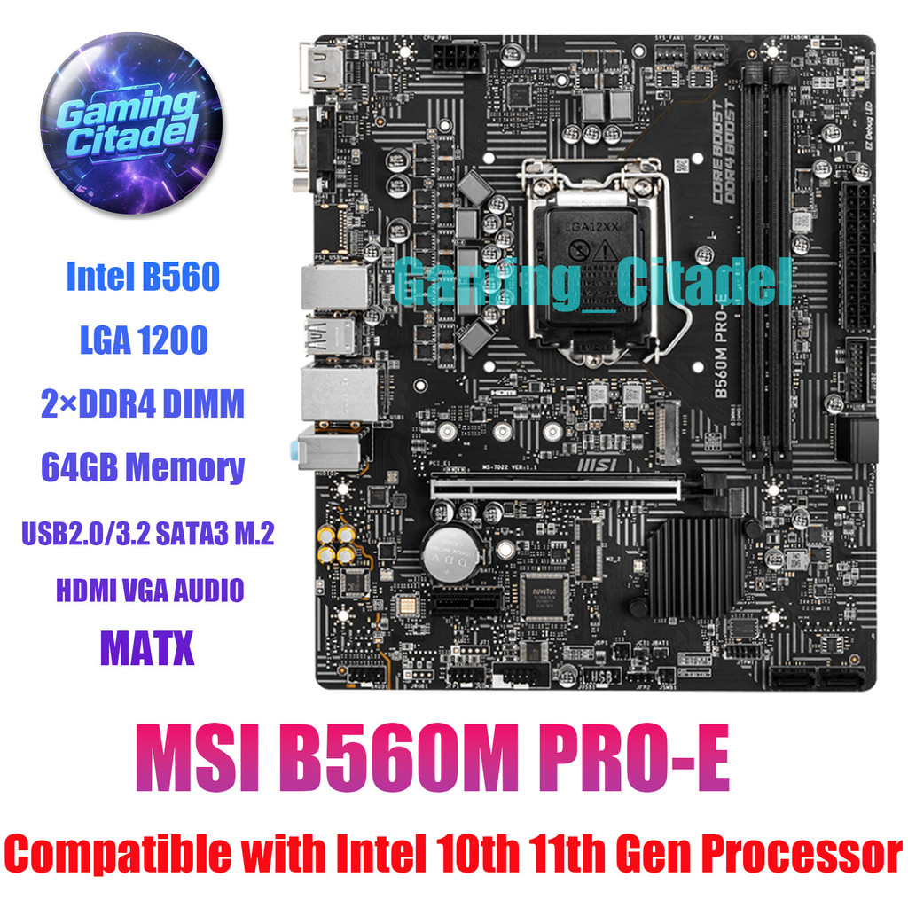 ใช้ MSI B560M PRO-E MATX DDR4 LGA 1200 เมนบอร์ด B560 ชิปเซ็ตรองรับ 10th 11th Intel โปรเซสเซอร์ทดสอบ