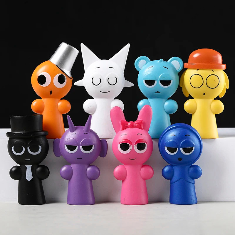 Sprunki Brud สีดํา Jevin Durple Pinki Sky Tunner Wanda PVC รูปตุ๊กตาตกแต่งเดสก์ท็อปของเล่น 8 ชิ้น/เซ