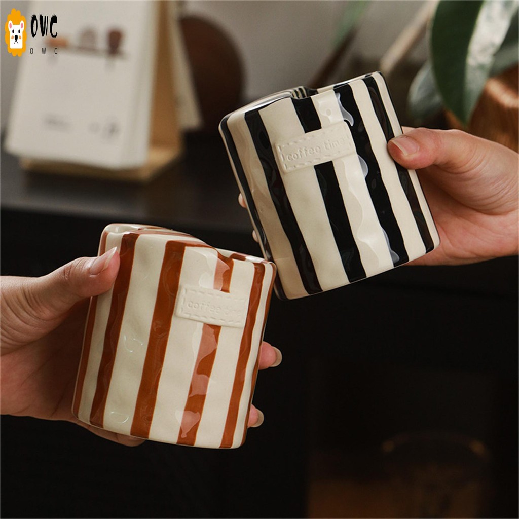 คลาสสิกลายแก้วเซรามิกที่ทันสมัยที่เรียบง่ายทนความร้อนแก้วกาแฟสําหรับชาลาเต้นมน้ําส้ม