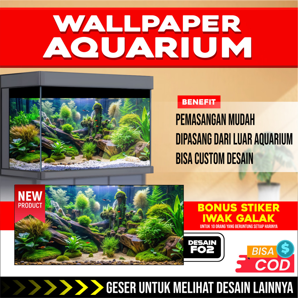 3D REAR AQUARIUM BACKGROUND WALLPAPER สติ๊กเกอร์น้ําหมวกรูปถ่าย FO2