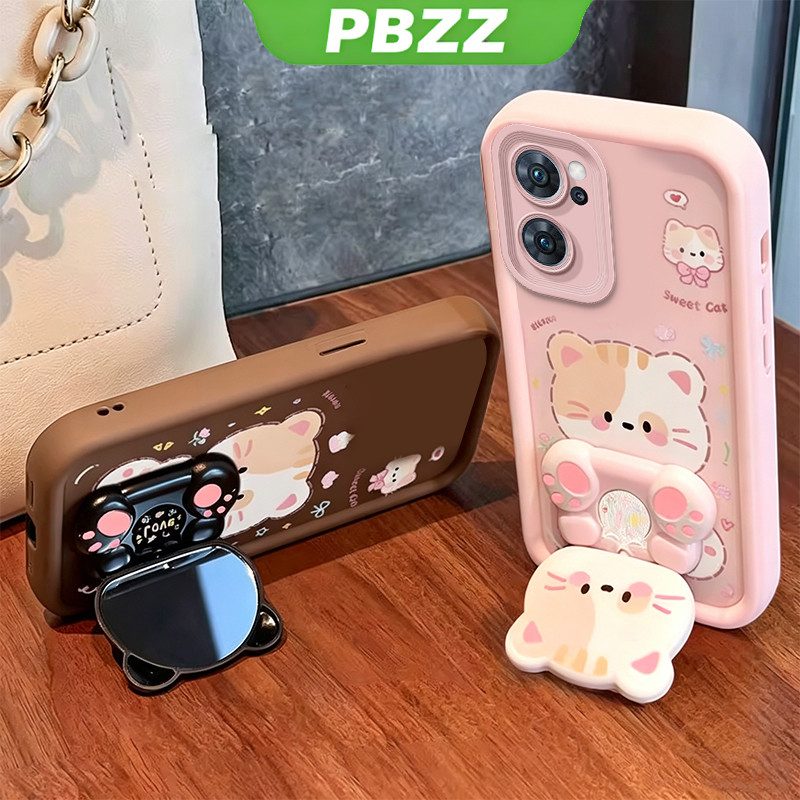 เคสสําหรับ OPPO Reno 7 5g reno 7 4g เคสโทรศัพท์ Softcase ซิลิโคนกันกระแทกปกดีไซน์ใหม่ความงามพร้อมที่วาง 360° กระจกแต่งหน้า แมวน่ารัก สําหรับเด็กผู้หญิง JTXMMZJ