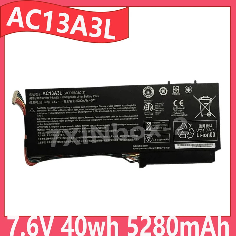 AC13A3L 7.6V 40wh 5280mAh แบตเตอรี่แล็ปท็อปสําหรับ Acer Aspire P3-131 2129y P3-171 TravelMate X313 X