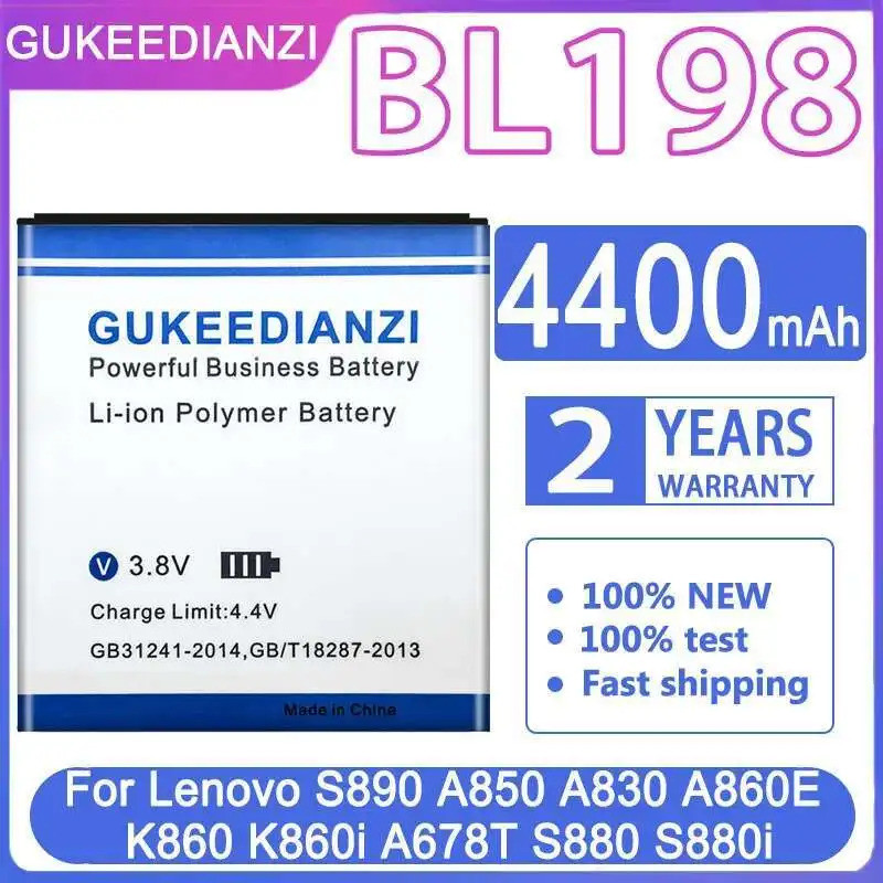แบตเตอรี่โทรศัพท์มือถือ BL198 พรีเมี่ยม 4400Mah สําหรับ Lenovo S890 A850 A830 A860E K860 K860i A678T