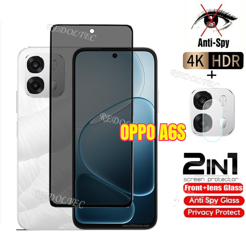 OPPO A6S 5G 4G กระจกนิรภัยส่วนตัว Anti-Spy คลุมทั้งหมดกาวเต็มหน้าจอ Protector Anti Peek 2in1 ฟิล์มความเป็นส่วนตัว + ตัวป้องกันเลนส์ OPPOA6S