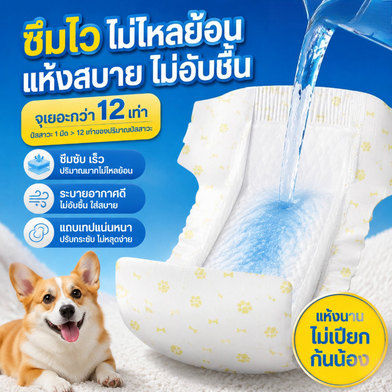 BHQ ผ้าอ้อมสัตว์เลี้ยงใหม่ล่าสุด ผ้าอ้อมสัตว์เลี้ยง High Absorption Non-Toxic Comfortable ผ้าอ้อมน้องหมา
