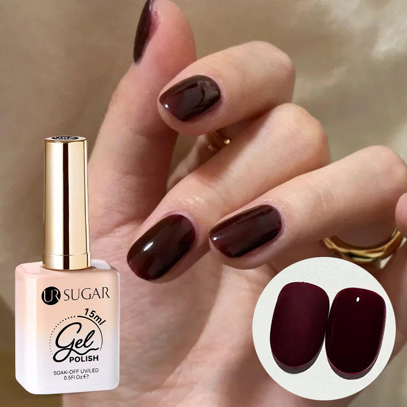【Local】UR SUGAR 15ml Dark Red เล็บเจลกึ่งถาวรเคลือบเงา Soak Off Glitter Nail Art Base Top Coat UV LED เจล