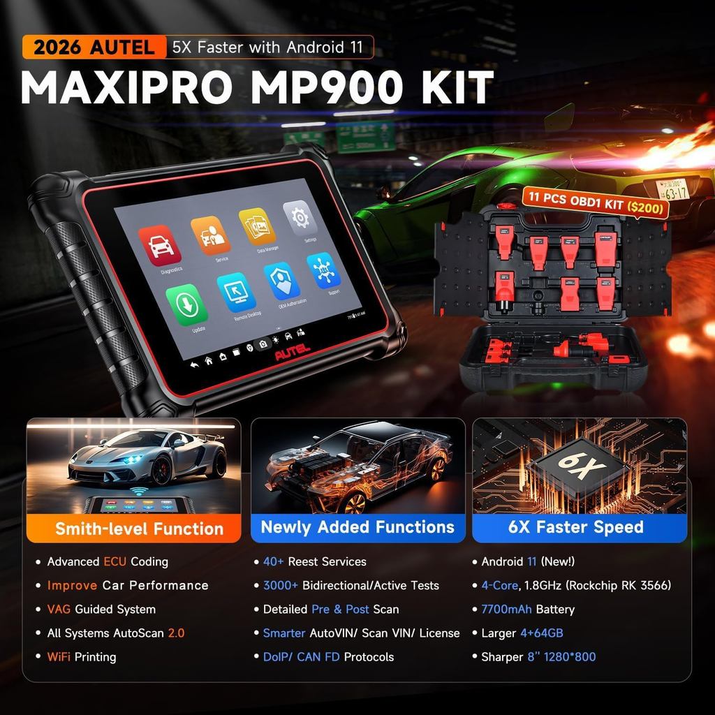 2026 Autel Scanner MaxiPRO MP900 ชุด, อะแดปเตอร์ OBD 11 ชิ้น $205, DoIP CAN FD เช่นเดียวกับ MS906 PR