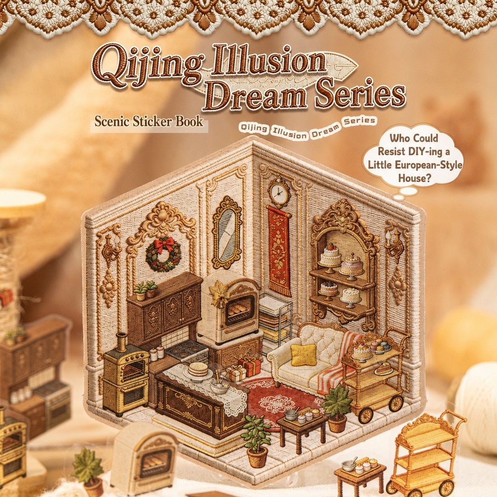 WEI 24 ชิ้น [ชุดฝันกระจกแฟนซี] Baroque Magic House French Manor ภูมิทัศน์สติกเกอร์ขนาดใหญ่ปักเนื้อ Journal Supplies