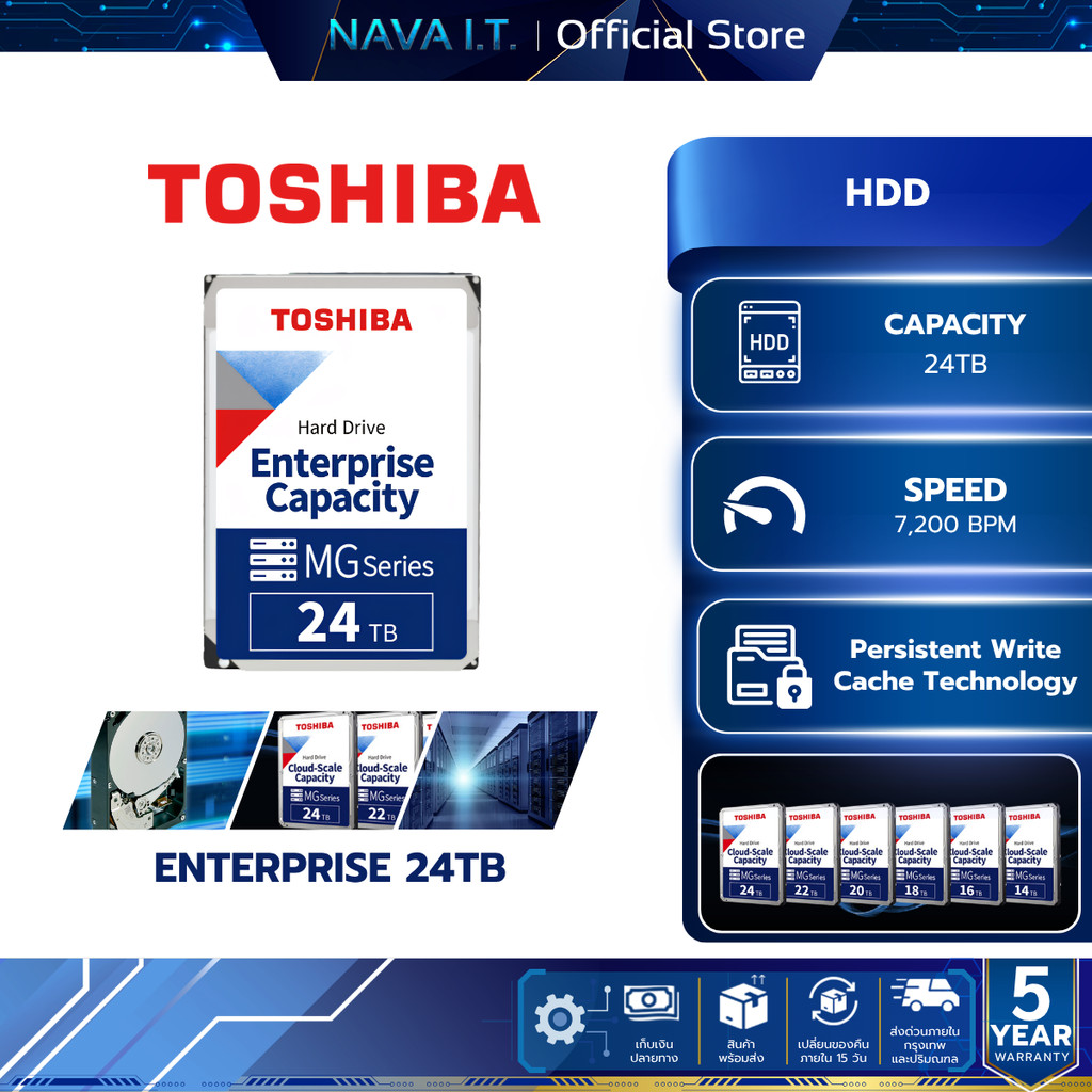 TOSHIBA HDD (ฮาร์ดดิส) ENTERPRISE 24TB SATA III 7200rpm WARRANTY 5 YEAR