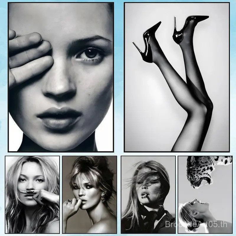 Kate Moss แฟชั่นศิลปะสมัยใหม่ภาพวาดการประดิษฐ์ตัวอักษรผ้าใบโปสเตอร์: Creas ฟรีกันน้ําทนทาน All Space