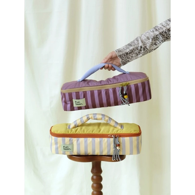 FunSeen FunSeen Striped Curling Iron Storage Bag Quilted Hair Dryer Anti-Collision Bag Cosmetic Travel Storage Bag