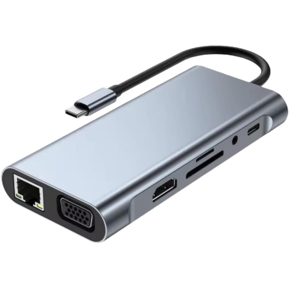 11 in 1 Docking Station Type-C to HDMI USB-C Multi-Port Adapter, พร้อม 4 อินเทอร์เฟซ USB, RJ45 100MB