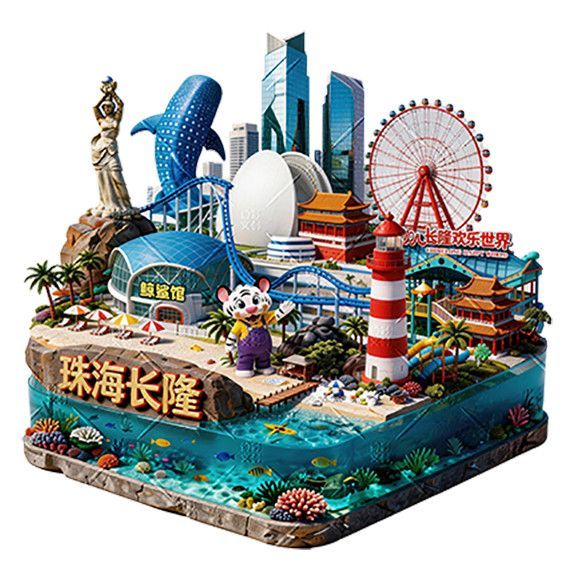 [] Zhuhai Changlong Ocean Hall โลหะผสมสามมิตินูนแม่เหล็กตู้เย็นสติกเกอร์ Tourist ตกแต่งของที่ระลึก [