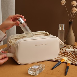 Bolsa Maquiagem De Grande Capacidade De Abertura Para Mulheres Portátil De Viagem Multifuncional De Couro À Prova D'água