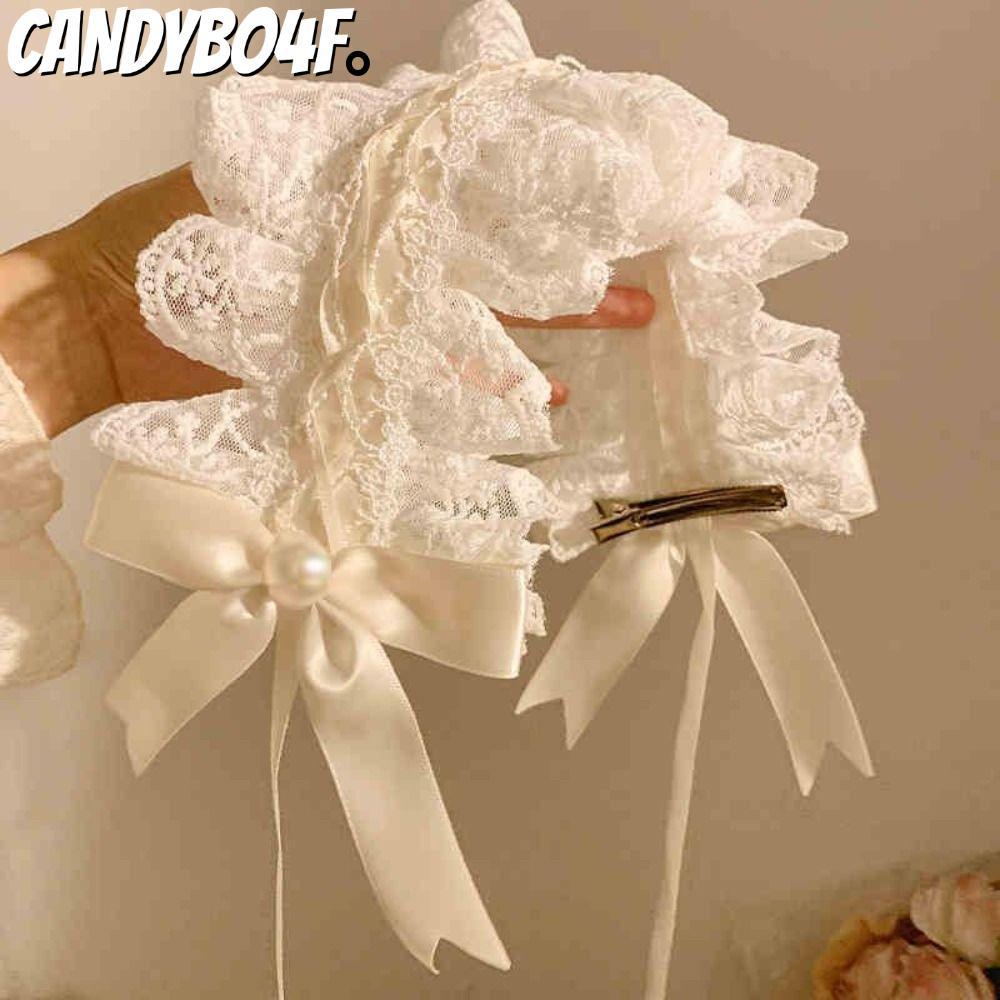 CANDYBO4F ผ้าคาดศีรษะ, คอสเพลย์โลลิต้าหูแมวคาดศีรษะ, ลูกไม้โบว์ Headwear ผู้หญิง