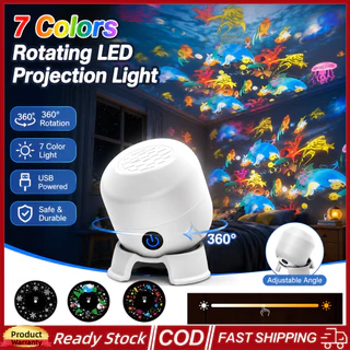 ไฟโปรเจคเตอร์มหาสมุทร LED ไฟกลางคืนขับเคลื่อน USB 360° Ocean-Themed หมุนแบบไดนามิกบรรยากาศโคมไฟสําหรับห้องนั่งเล่นห้องนอนเกมตกแต่ง