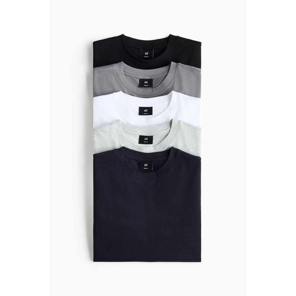 H&M(เอชแอนด์เอ็ม) แพ็ค 5 ตัว เสื้อยืด Regular Fit ผู้ชาย 1216851_21