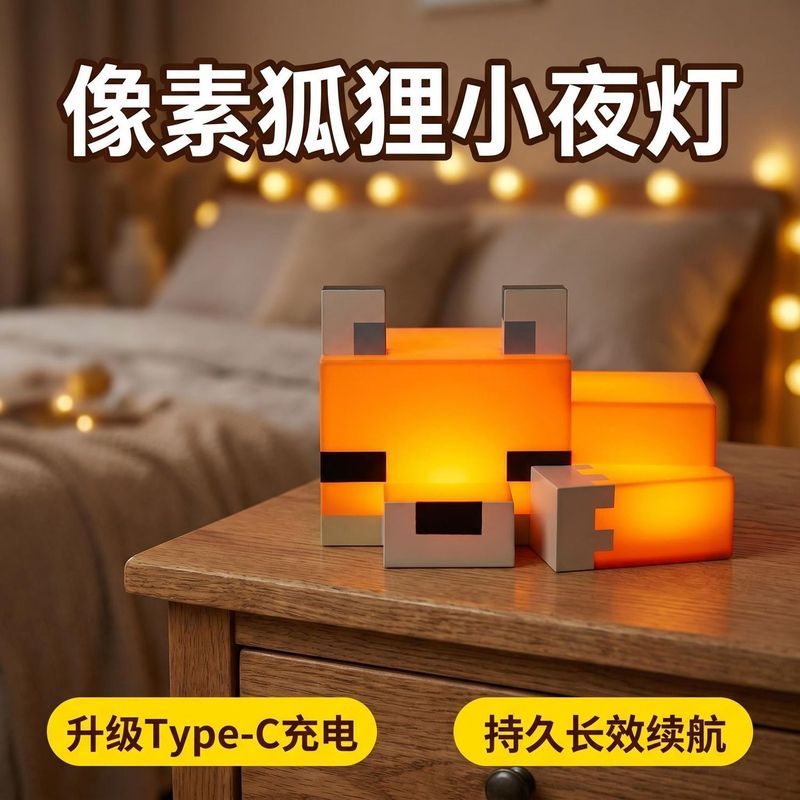 MC Minecraft Fox Night Light ไฟฉายไฟฉายไฟฉาย Miners โคมไฟเปลี่ยนสีขวดบรรยากาศแสงของเล่นของขวัญวันเกิ