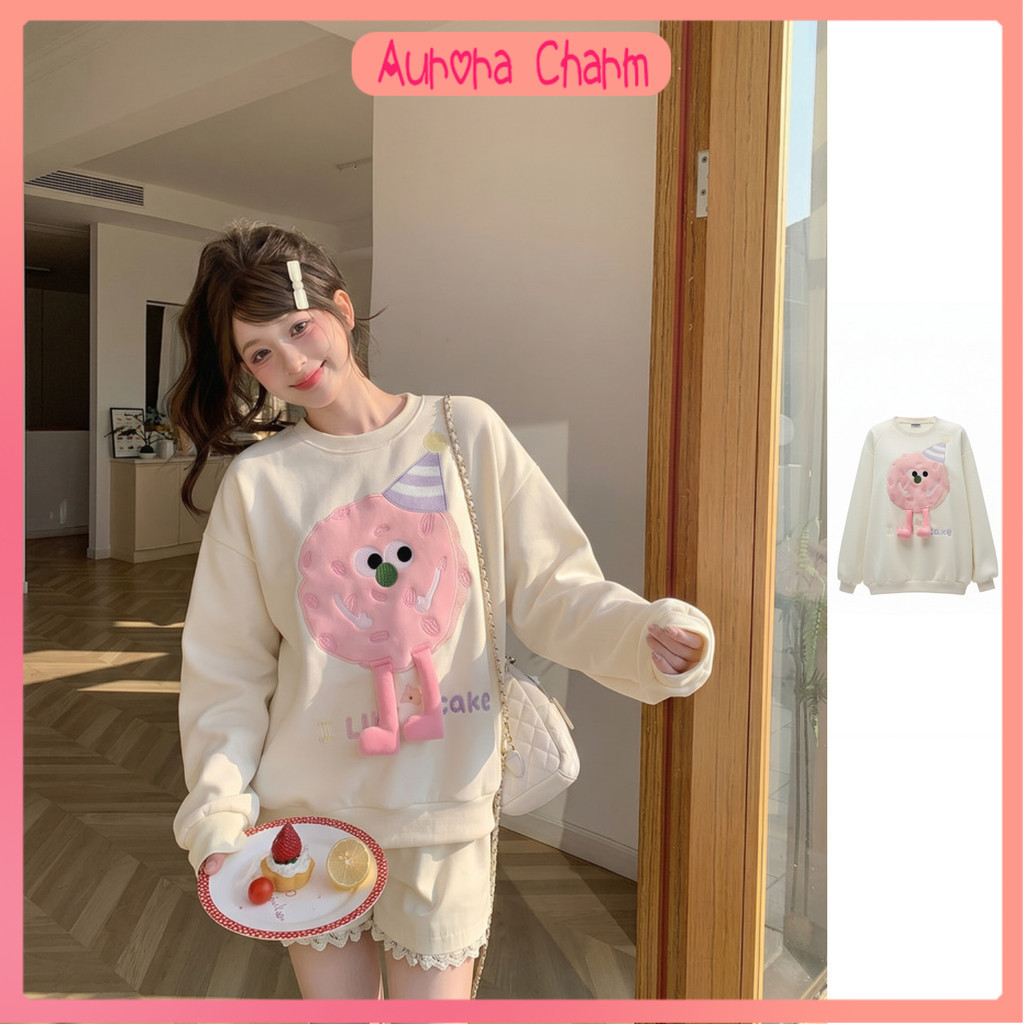 Aurora Charm เสื้อสเวตเตอร์ Oversize สไตล์เกาหลี ลายการ์ตูน 3D ขาห้อยน่ารัก ผ้านุ่มนิ่ม Sweater