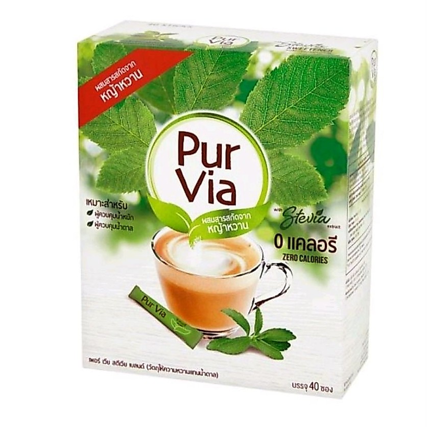 Pur Via เพอร์เวีย สตีเวีย เบลนด์ (วัตถุให้ความหวานแทนน้ำตาล)บรรจุ 40ซอง