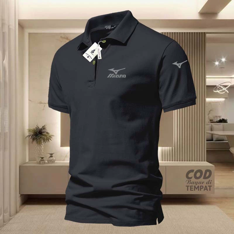 【เสื้อ polo 】 คำแนะนำยอดนิยม แฟชั่น Mizuno Text Logo Collar Polo สำหรับผู้ชาย สไตล์ยูนิฟอร์ม มีไซส์จาก M ถึง S-3XL