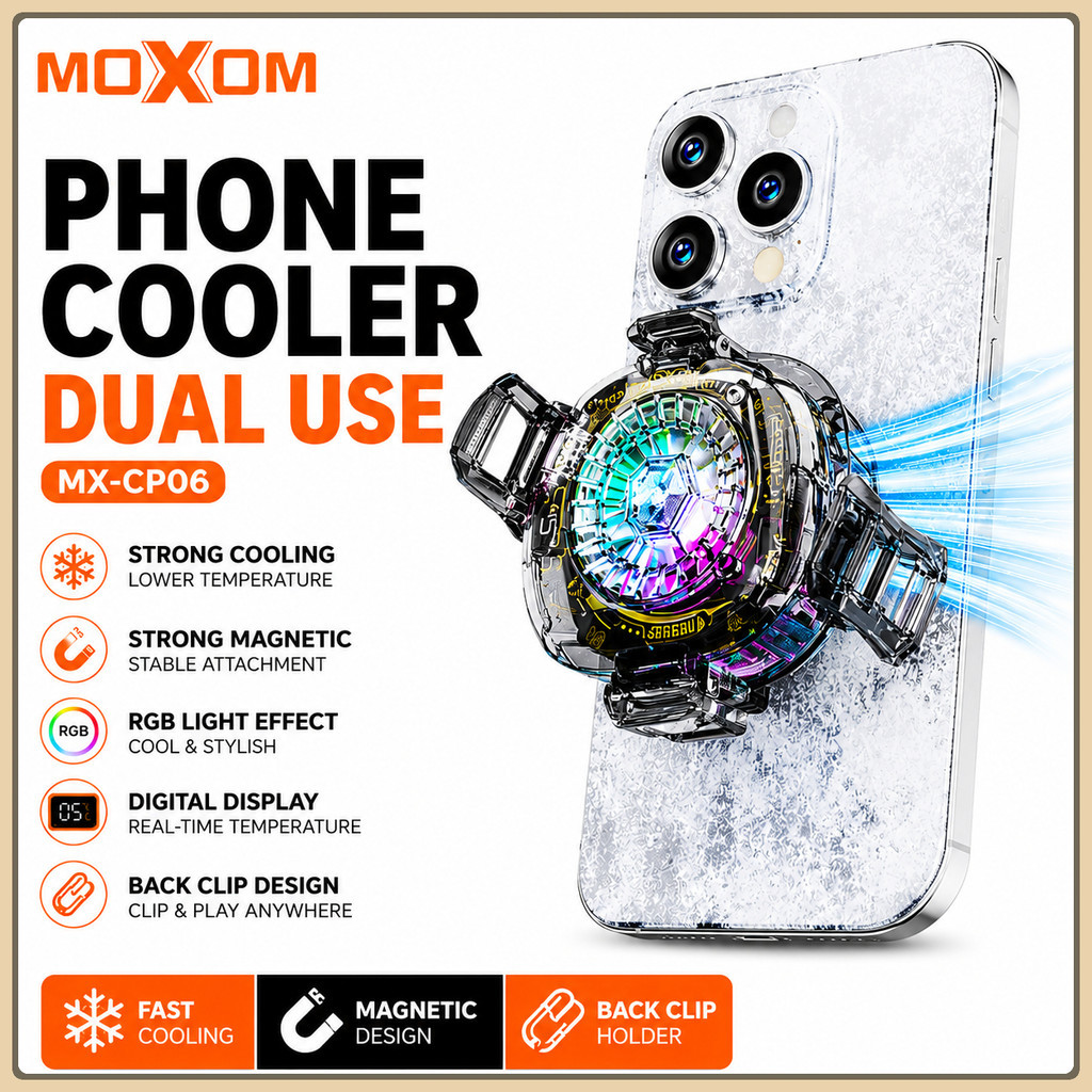 [Hot] Moxom MX-CP06 Phone Cooler Mobile Wired Cooler Fan Phone Gaming Cooler Magnetic Cooling Fan CP