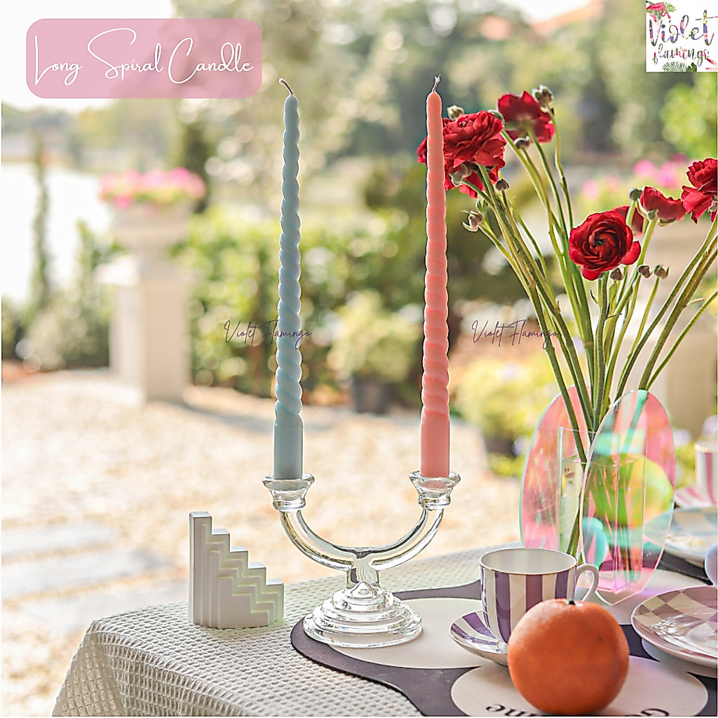 Violet Flamingo เทียนแท่งทรงสูงสีพาสเทล Long Spiral Candle ขนาดสูง 28 cm.
