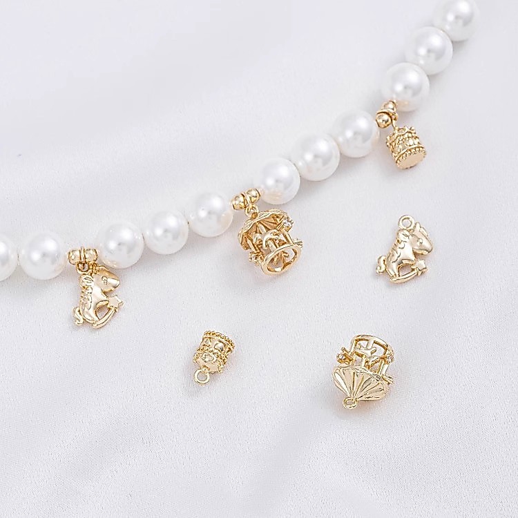 จี้กล่องดนตรีม้าหมุนน่ารัก ชุบทอง 14K เครื่องประดับ สร้อยข้อมือ สร้อยคอ