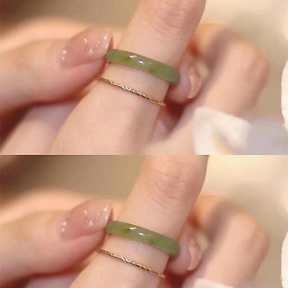พลัมสีเขียวสีเขียวหยกแหวนผู้หญิงซอกออกแบบชาขาวลิ้นจี่วุ้นแหวนแฟชั่นบุคลิกภาพโบราณ