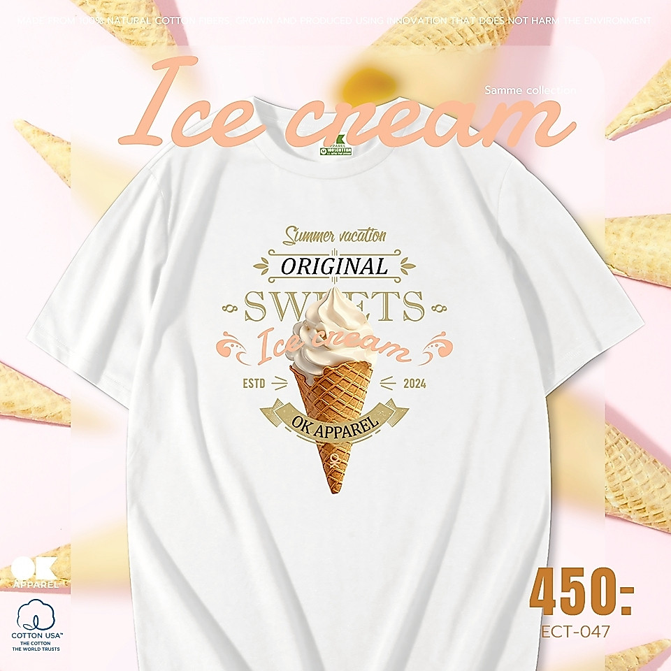 OK Apparel เสื้อยืดคอกลมแขนสั้น ลาย Ice cream Oversize Cotton ⚡️USAคุ้มสุด!⚡️