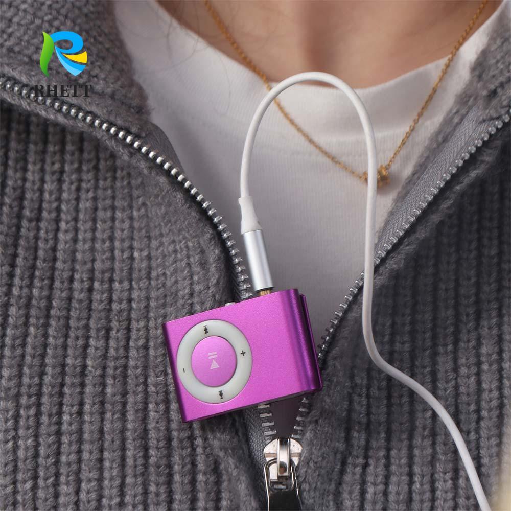 RHETT เครื่องเล่น MP3 แฟชั่นเครื่องเล่นสื่อแบบพกพาโลหะ 3.5 มม.กระจกกีฬา MP3