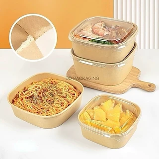 DEDEE กล่องกระดาษคราฟท์สี่เหลี่ยมจตุรัสใส่อาหารพร้อมฝาPET(50ชุด)ขนาด650ml/750ml/1000ml/1200ml/1400ml