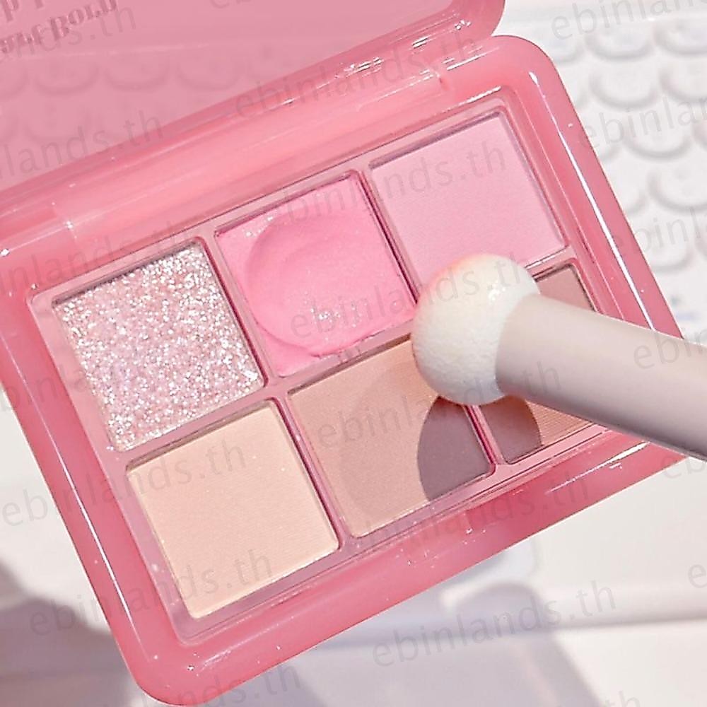 EBINLANDS พาเลทอายแชโดว์สีชมพู, ถาดอายแชโดว์เม็ดสีสูง 6 สี, ชิมเมอร์ติดทนนาน Pearly Matte Glitter Rouge Tray Eye Makeup