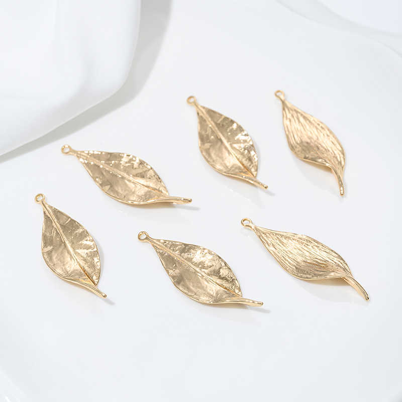 สีสูงรักษา 14K ทองแดง Clad ทองแท้สามมิติจี้ Handmade DIY สร้อยคอต่างหูเครื่องประดับ Leaf จี้จี้ OZT6
